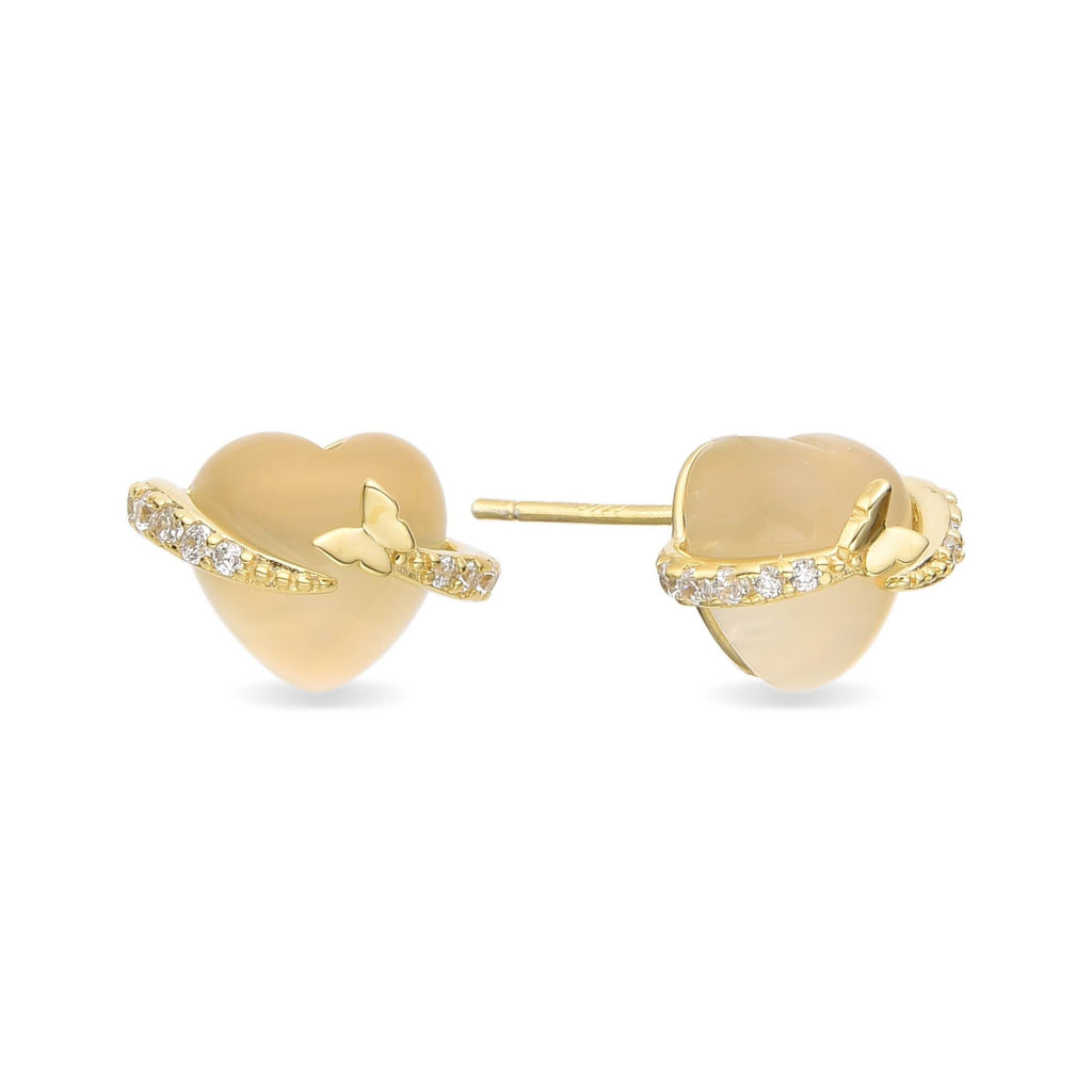 Crystal Heart Earrings with Butterfly in 18k Gold Plated 925 Sterling Silver-Earrings-GULI GULI