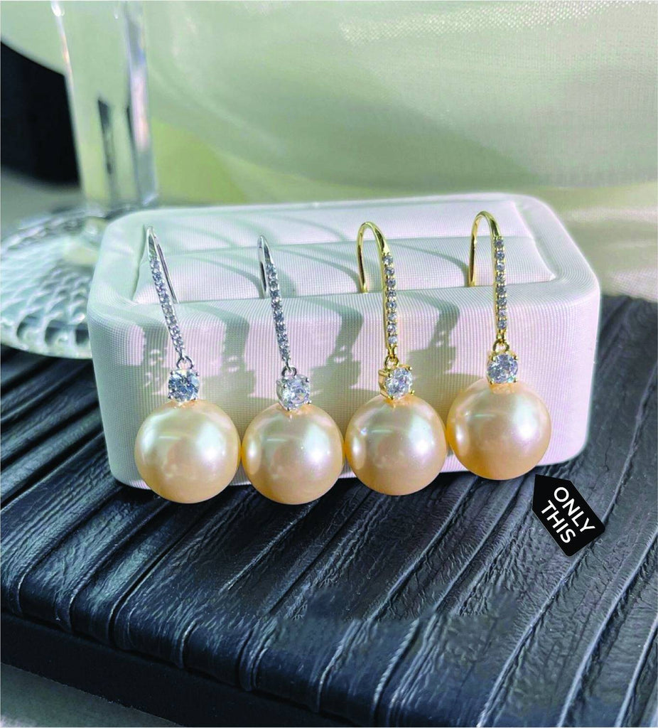 Cultured Pearl Earrings with Cubic Zirconia and 18K Gold Plating-Earrings-GULI GULI