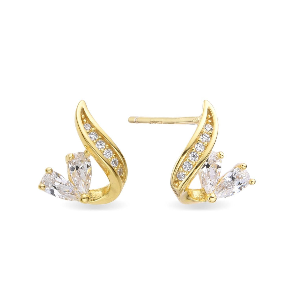 Curved Earrings in 18k Gold Plated 925 Sterling Silver with Clear Zircons-Earrings-GULI GULI