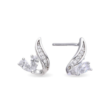 Curved Earrings in 925 Sterling Silver with Clear Zircons-Earrings-GULI GULI