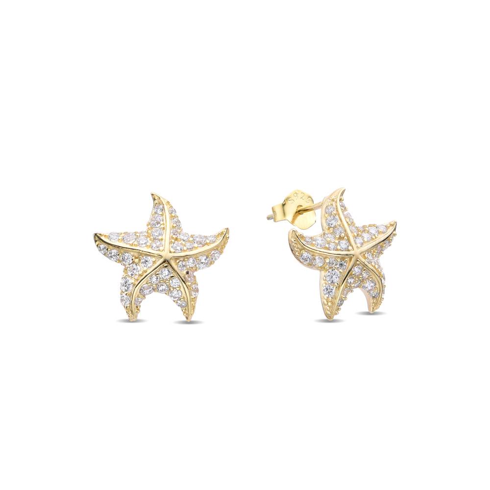 Dazzling Micro Zircons Starfish 18k Gold Plating Sterling Silver Earrings-Earrings-GULI GULI