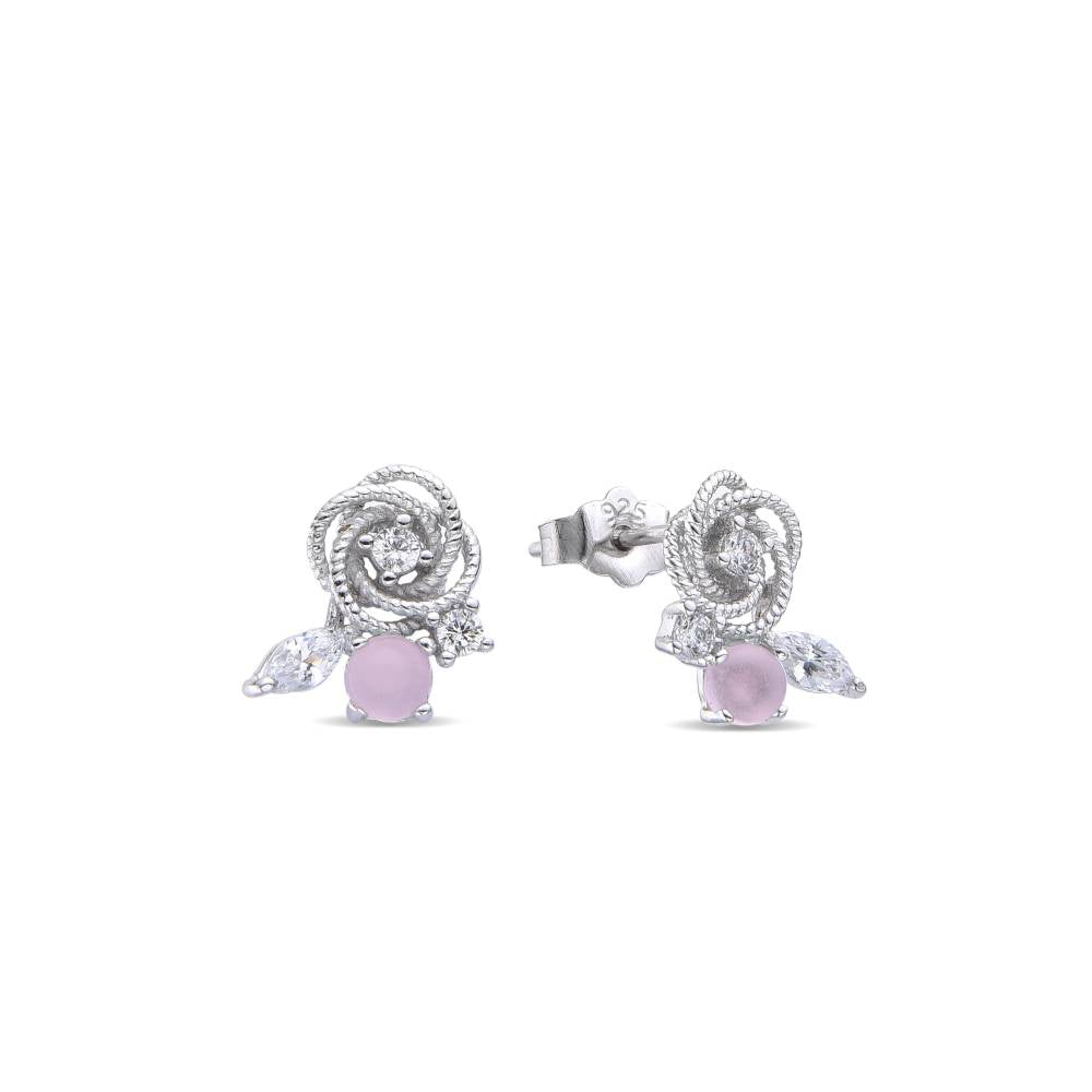 Delicate and Elegant: Rose-Shaped 925 Sterling Silver Earrings with Faceted Zirconias-Earrings-GULI GULI