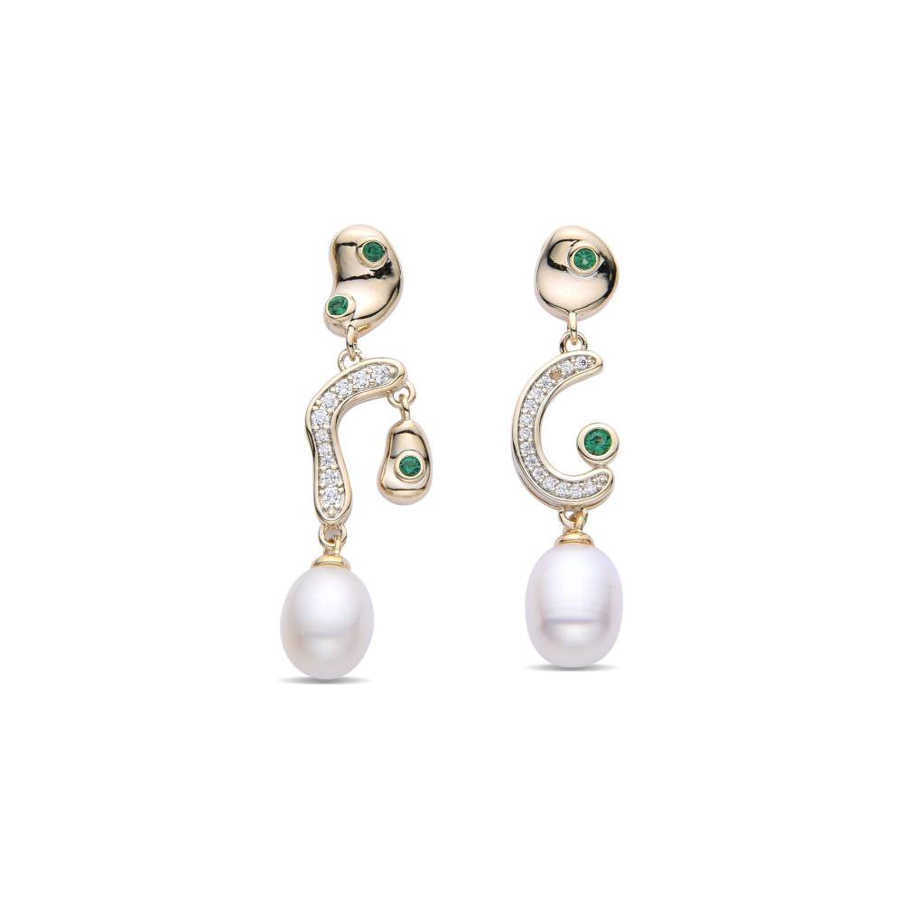 Design Earrings with Dangling Pearls and Micro-Zirconias-Earrings-NEW WEI