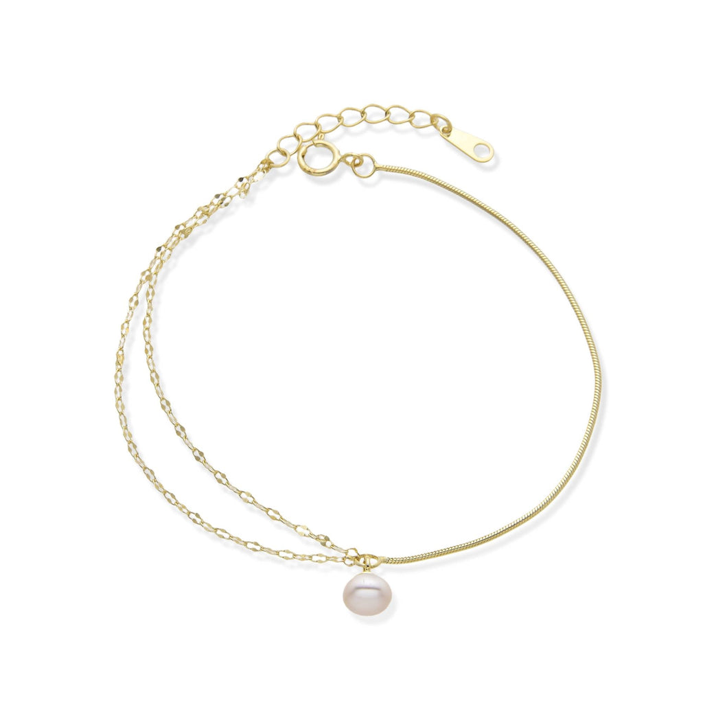 Double Chain Bracelet with Pearl in 925 Silver with 18k Gold Plated-Bracelets-YIA SILVER