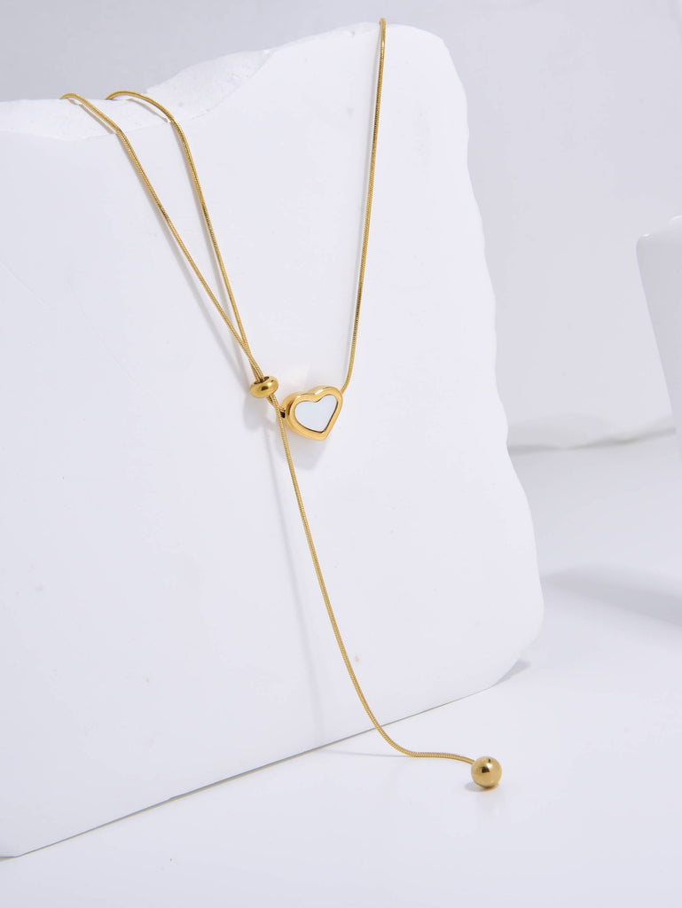 Double Chain Necklace with Mother of Pearl Heart in 18k Gold Plated-Necklaces-kKT