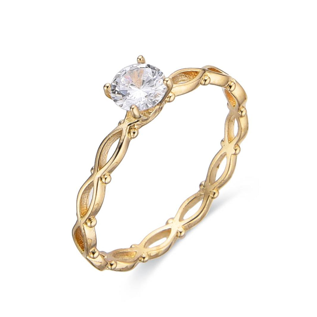 Double Engagement Ring with Intertwined Design and Zirconia in 925 Silver with 18k Gold Plated-Rings-GULI GULI