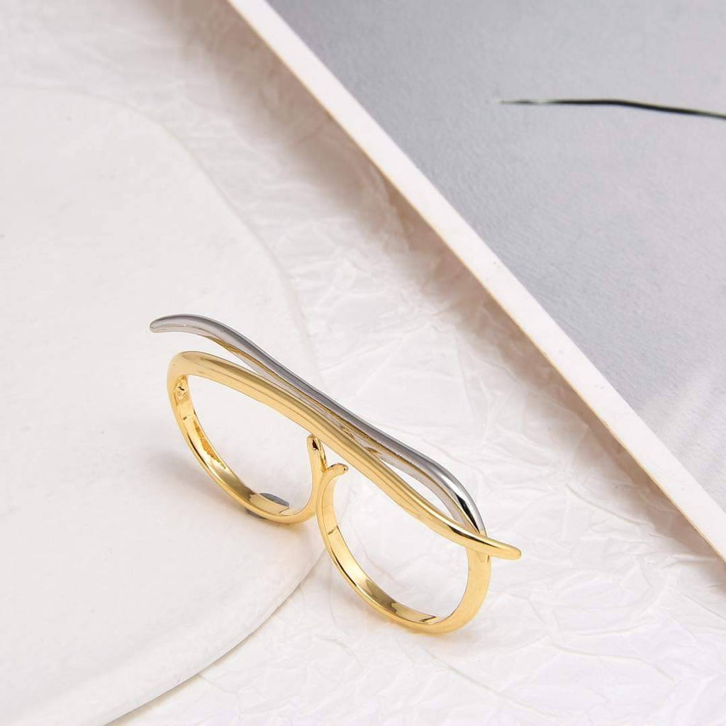 Double Finger Ring with Double Gold and Silver Color in Brass-Rings-JOYERIA OA XINGYE