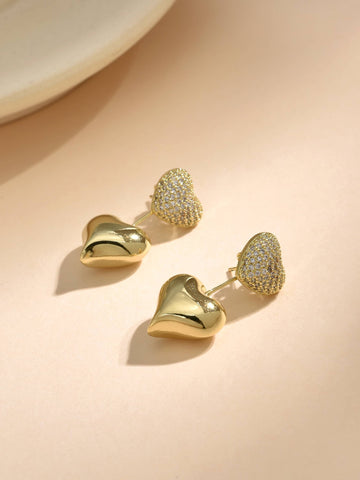 Double Heart Earrings Covered with Zirconias-Earrings-ZIRCONIA