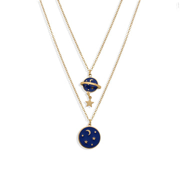 Double Layer Planets and Stars Necklace-Necklaces-NEW WEI