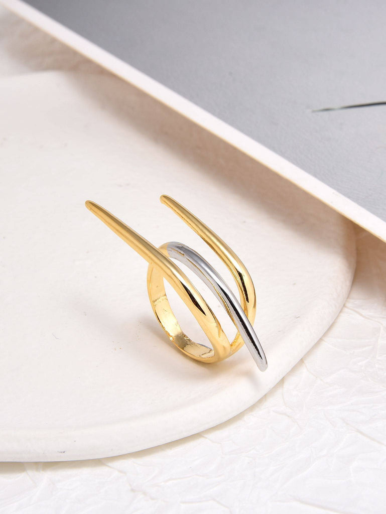 Double Point Ring in Silver Color with 18k Gold Plating-Rings-YIWU ZOSEN