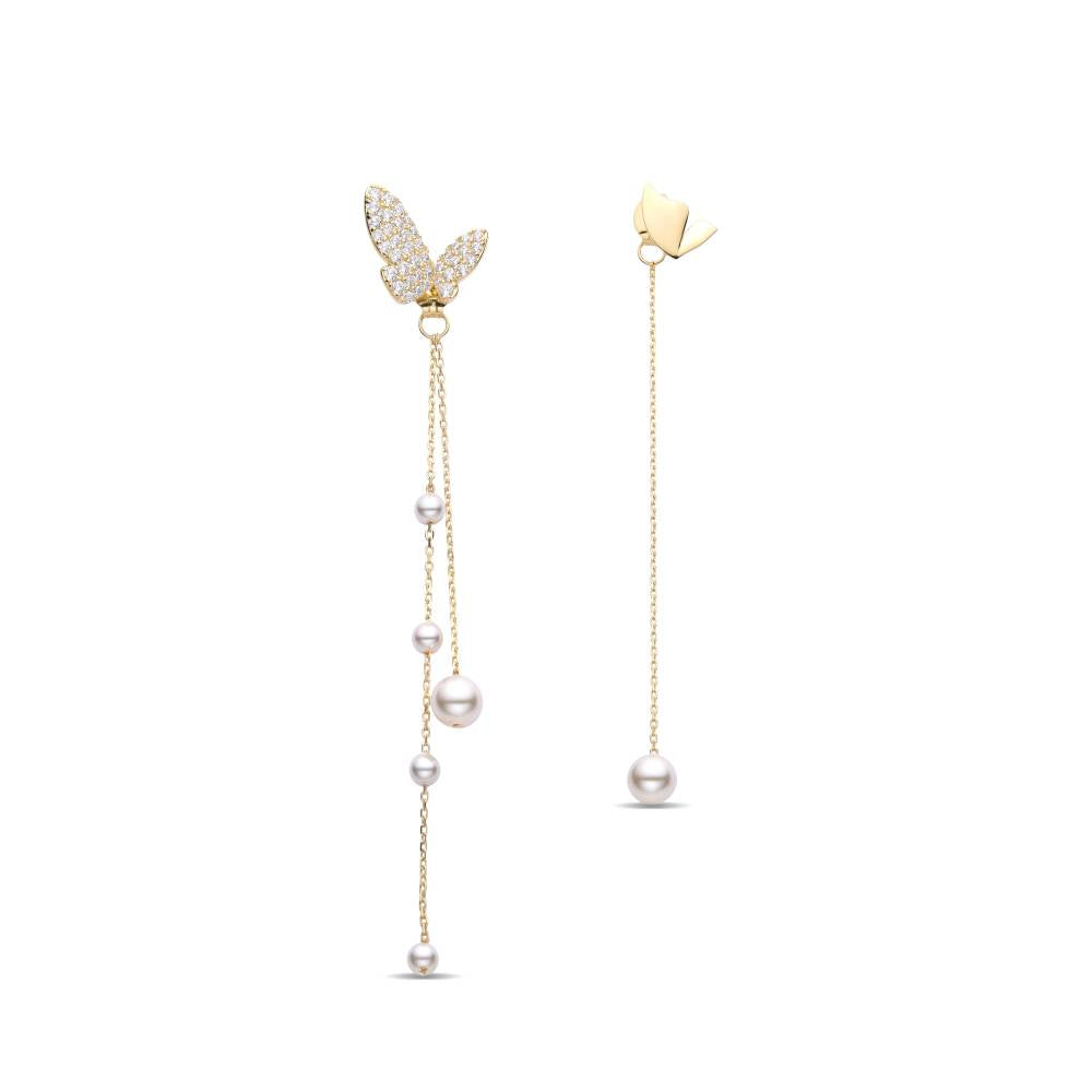 Drop Earrings 18k Gold Plated Butterfly with Pearls: Sparkle in Style.-Earrings-GULI GULI