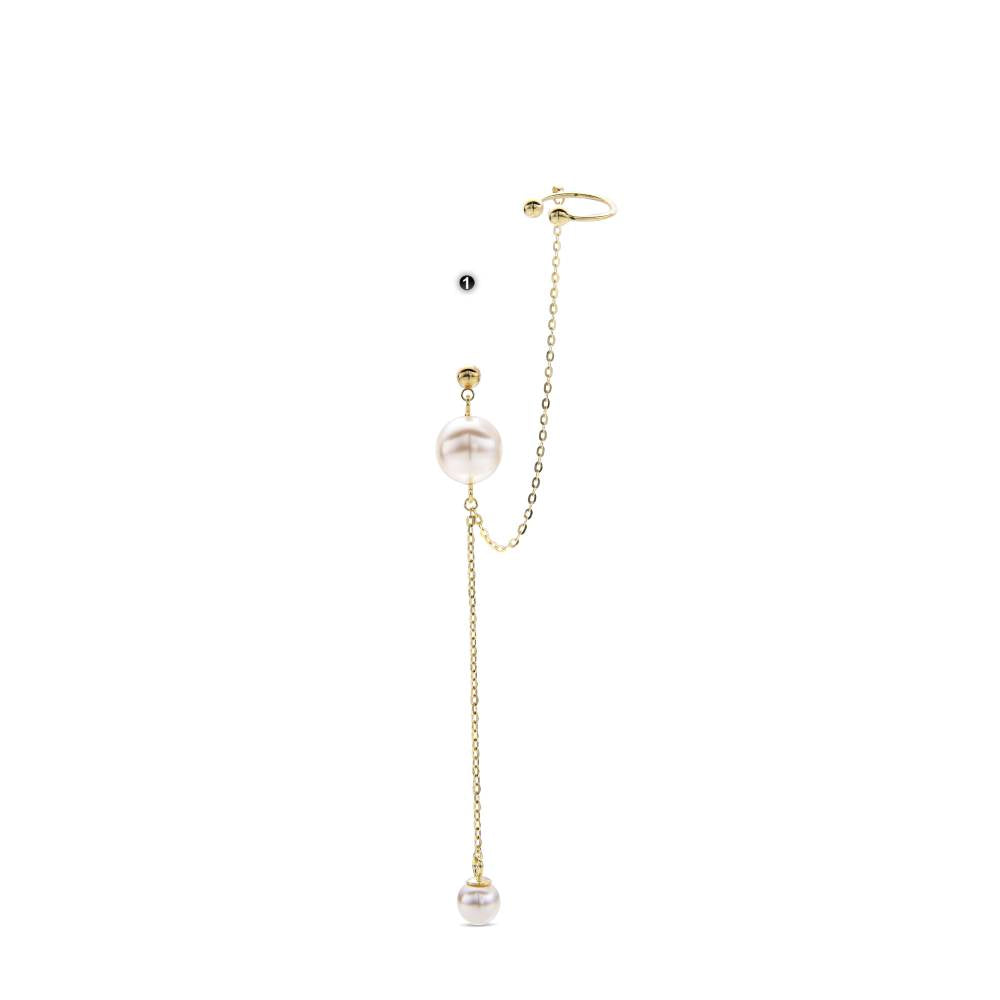 Ear Cuff 18k Gold Plated 925 Sterling Silver Pearls Hanging Chain-Earrings-GULI GULI