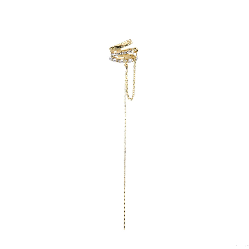 Ear Cuff Gold Fashion with Zirconias: Chain Elegance.-Earrings-NEW WEI