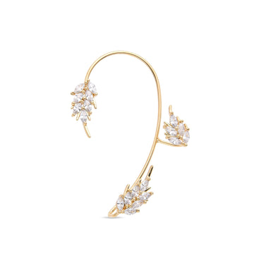 Ear Cuff Gold Fashion with Zircons: Elegant Leaf.-Rings-NEW WEI