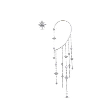 Ear Cuff With Star Design: Dangling Chain and Dazzling Zirconias-Earrings-NEW WEI