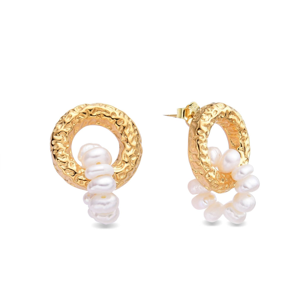 Earrings 18k Gold Plated 925 Sterling Silver Interlocking Pearl Hoop-Earrings-GULI GULI