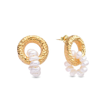 Earrings 18k Gold Plated 925 Sterling Silver Interlocking Pearl Hoop-Earrings-GULI GULI