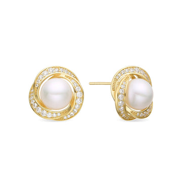 Earrings 18k Gold Plated 925 Sterling Silver with Micro Zirconia and Pearls-Earrings-GULI GULI