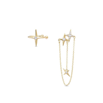 Earrings Asymmetrical Star in Gold Fashion and Zircon-Earrings-LANDCICA