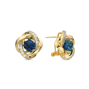 Earrings Blue Cubic Zircon in 18k Gold Fashion-Earrings-NEW WEI