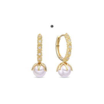 Earrings Classic 925 Sterling Silver Huggie Faceted Zirconia Pearls-Earrings-GULI GULI