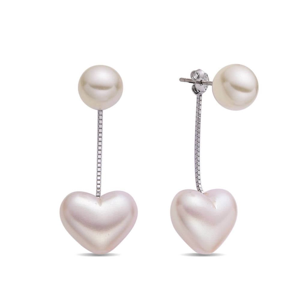 Earrings with Heart and Pearl Pendant in 925 Silver-Earrings-GULI GULI