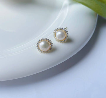 Earrings with Pearl and Zirconia Hoop in 925 Silver and 18k Gold Plated-Earrings-GULI GULI