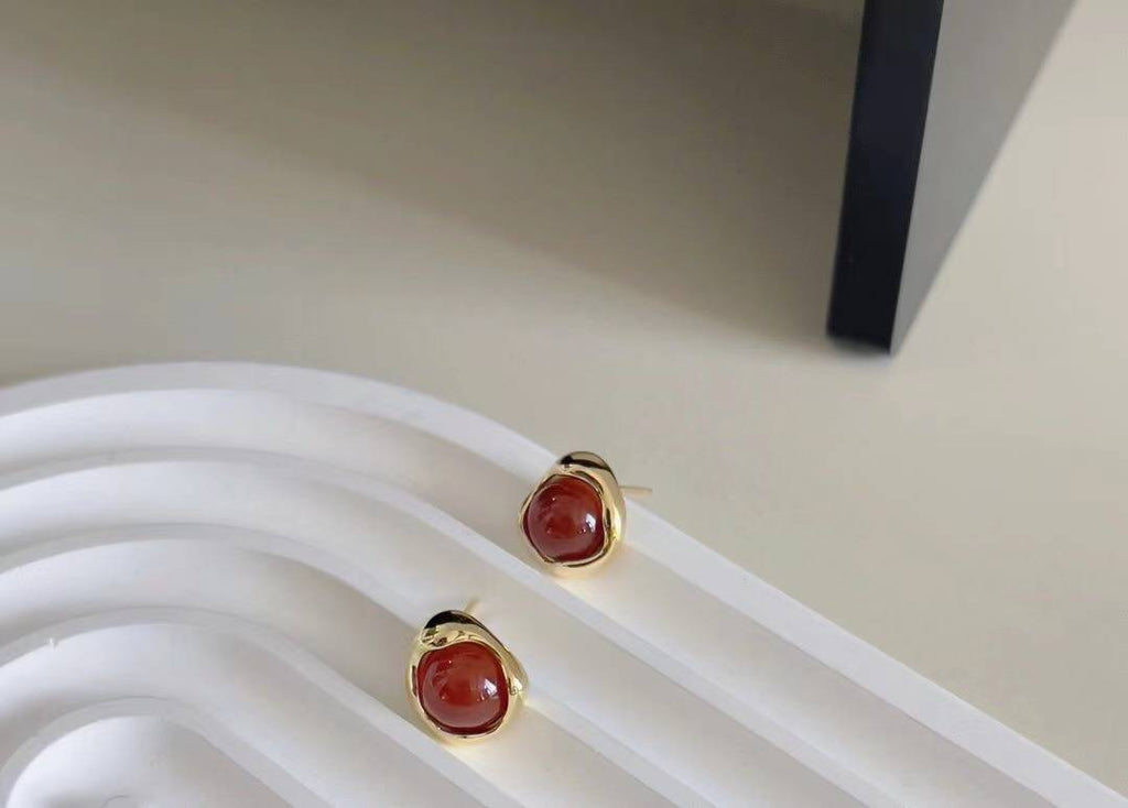 Earrings with Red Semiprecious Stone in 925 Silver and 18k Gold Plated-Earrings-GULI GULI