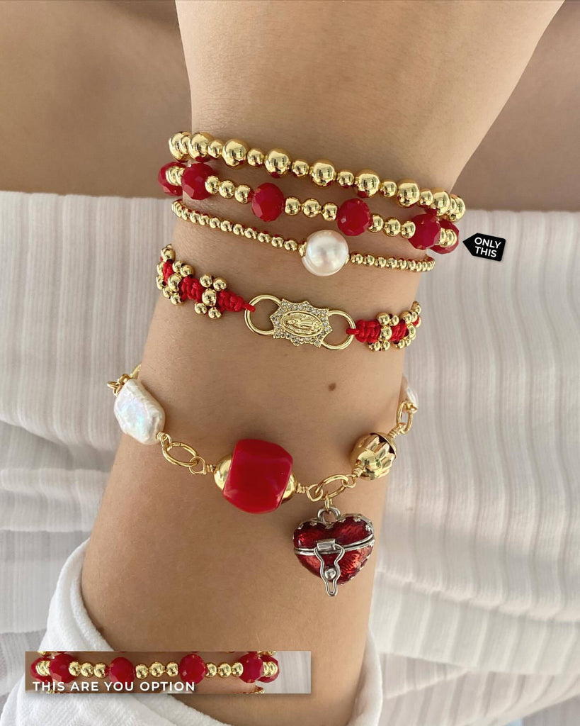 Elastic Bracelet with Red Crystals and Gold Filled-Bracelets-Vila veloni corp