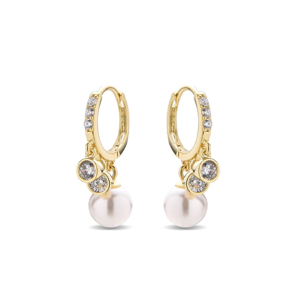 Elegant 18k Gold Plated Sterling Silver Huggie Earrings with Pearls and Zirconia-Earrings-GULI GULI