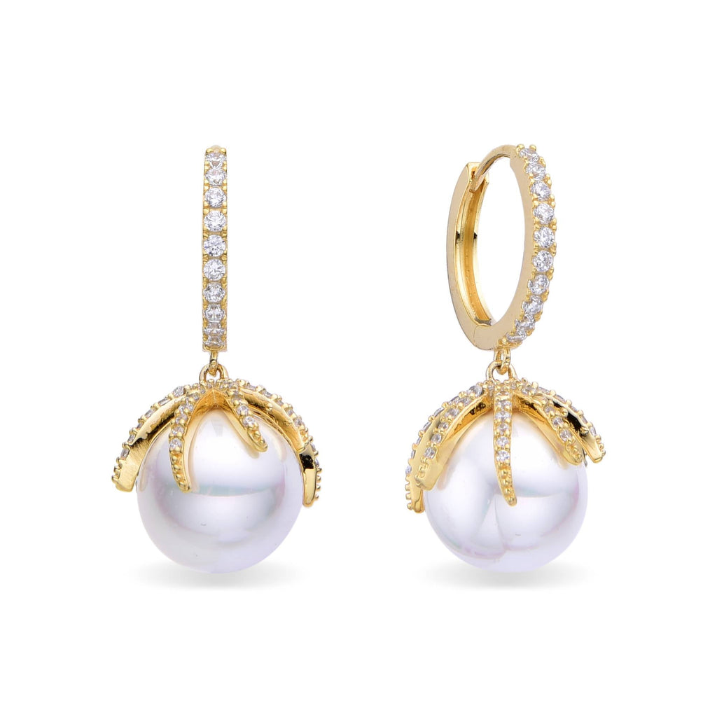 Elegant Hoop Earrings with Pendant Pearls and Zirconia in 925 Silver with 18k Gold Plated-Earrings-YIA SILVER