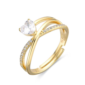 Engagement Ring with Heart-Shaped Zirconia and Micro Zirconia in 925 Silver and 18k Gold Plated-Rings-GULI GULI