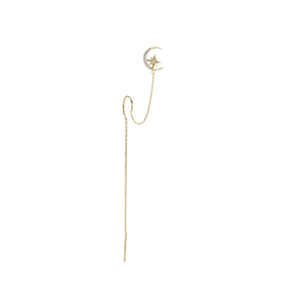 Exquisite 925 Sterling Silver Ear Cuff Drop Earring Micro Zircons Gold-Plated Chains-Earrings-GULI GULI