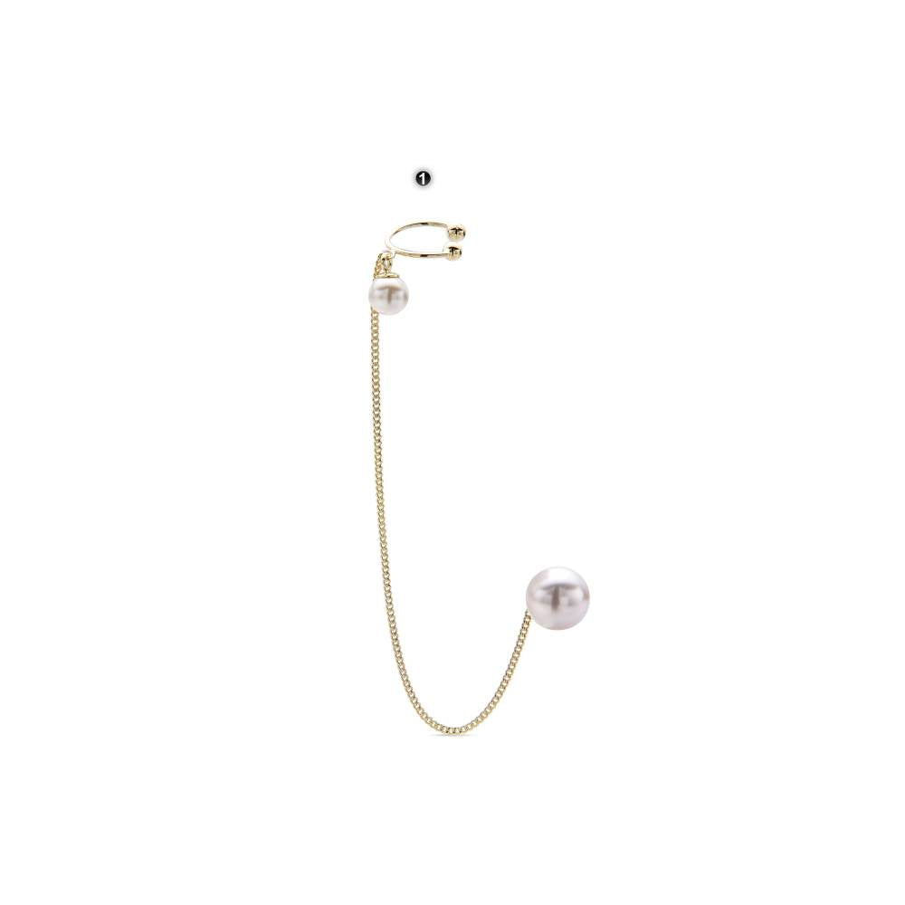 Exquisite 925 Sterling Silver Pearls Drop Ear Cuff Earring Gold-Plated Chains-Earrings-GULI GULI