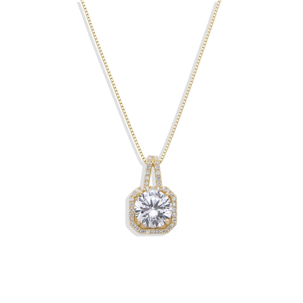 Faceted Zirconia Pendant Necklace - 18k Gold Plated 925 Sterling Silver-Necklaces-GULI GULI