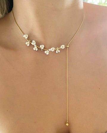 Fine Necklace Made of Cooper and 18k Gold Plating with White Flower Details-Necklaces-ZM