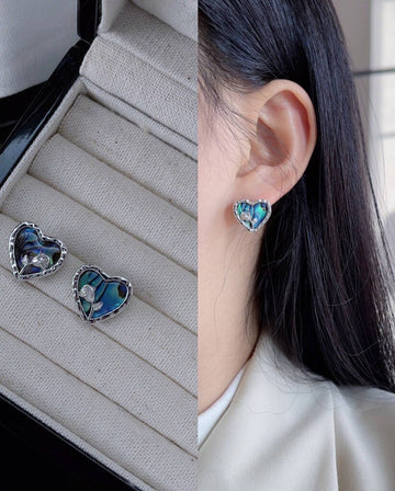 Floral Heart Earrings with Blue Gemstone in 925 Silver-Earrings-GULI GULI