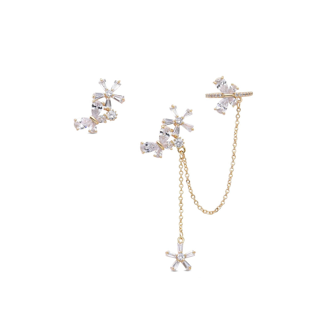 Flower Ear Cuff with Zircons 18k Gold Fashion-Earrings-LANDCICA