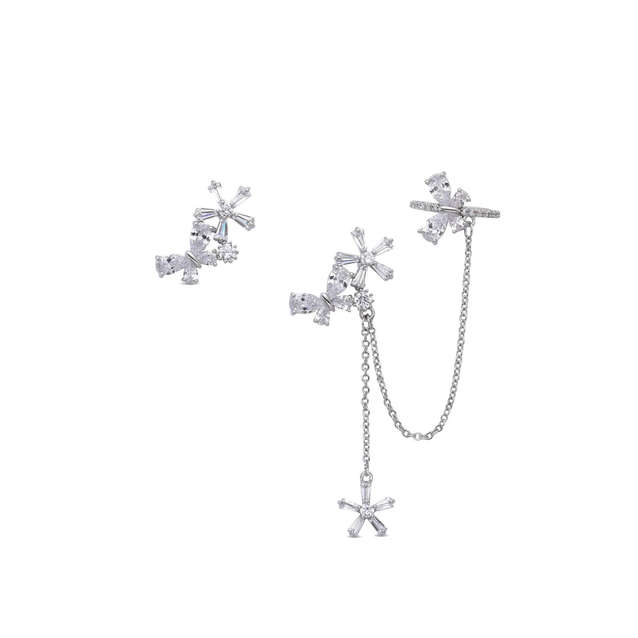 Flower Ear Cuff with Zircons Silver Fashion-Earrings-LANDCICA