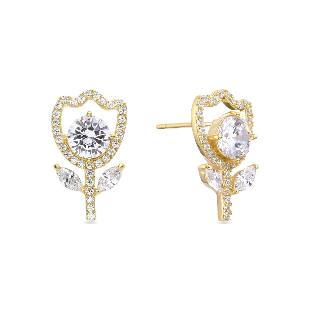 Flower Earrings in 18k Gold Plated 925 Sterling Silver with Zircons-Earrings-GULI GULI