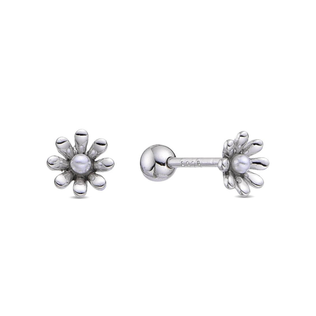 Flower Earrings with Central Pearl in 925 Silver-Earrings-GULI GULI