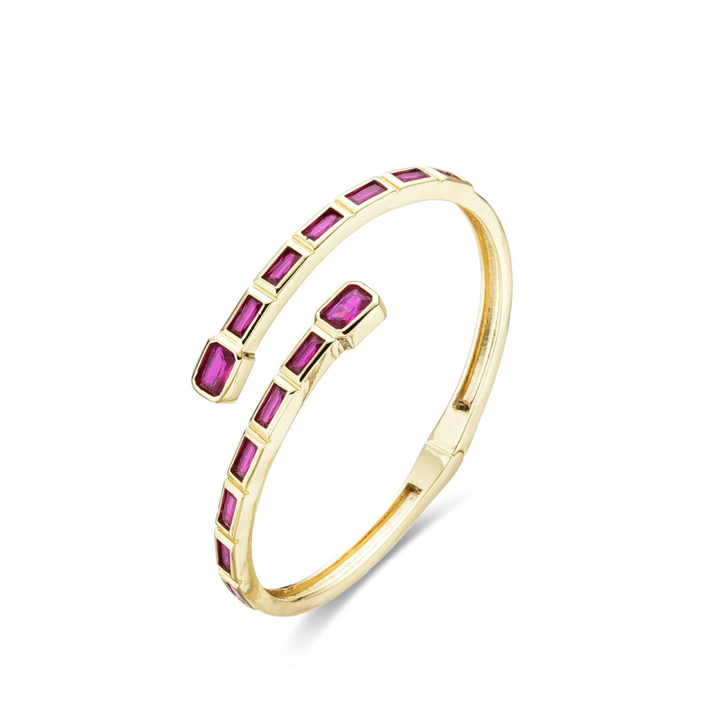 Fuchsia Bangle 18k Gold Fashion Adjustable with Zirconia-Bracelets-LANDCICA