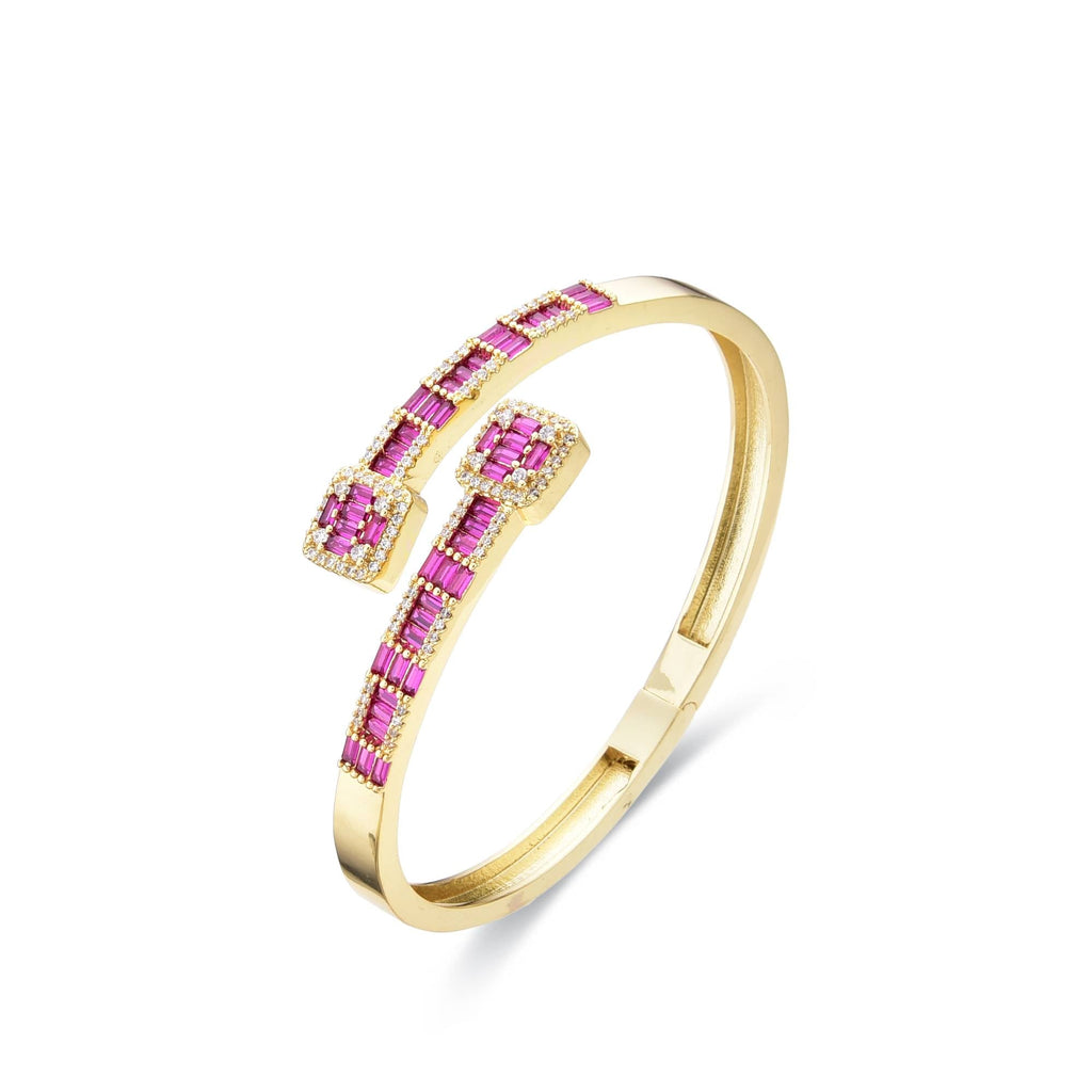 Fuchsia Bangle 18k Gold Fashion with Zircons-Bracelets-LANDCICA