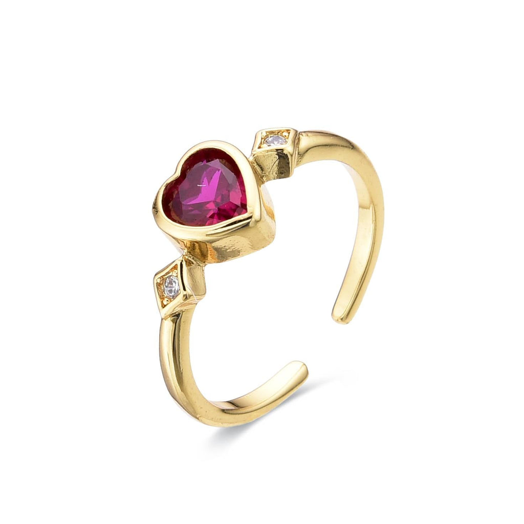 Fuchsia Heart Ring 18k Gold Fashion with Clear Zircons-Rings-LANDCICA