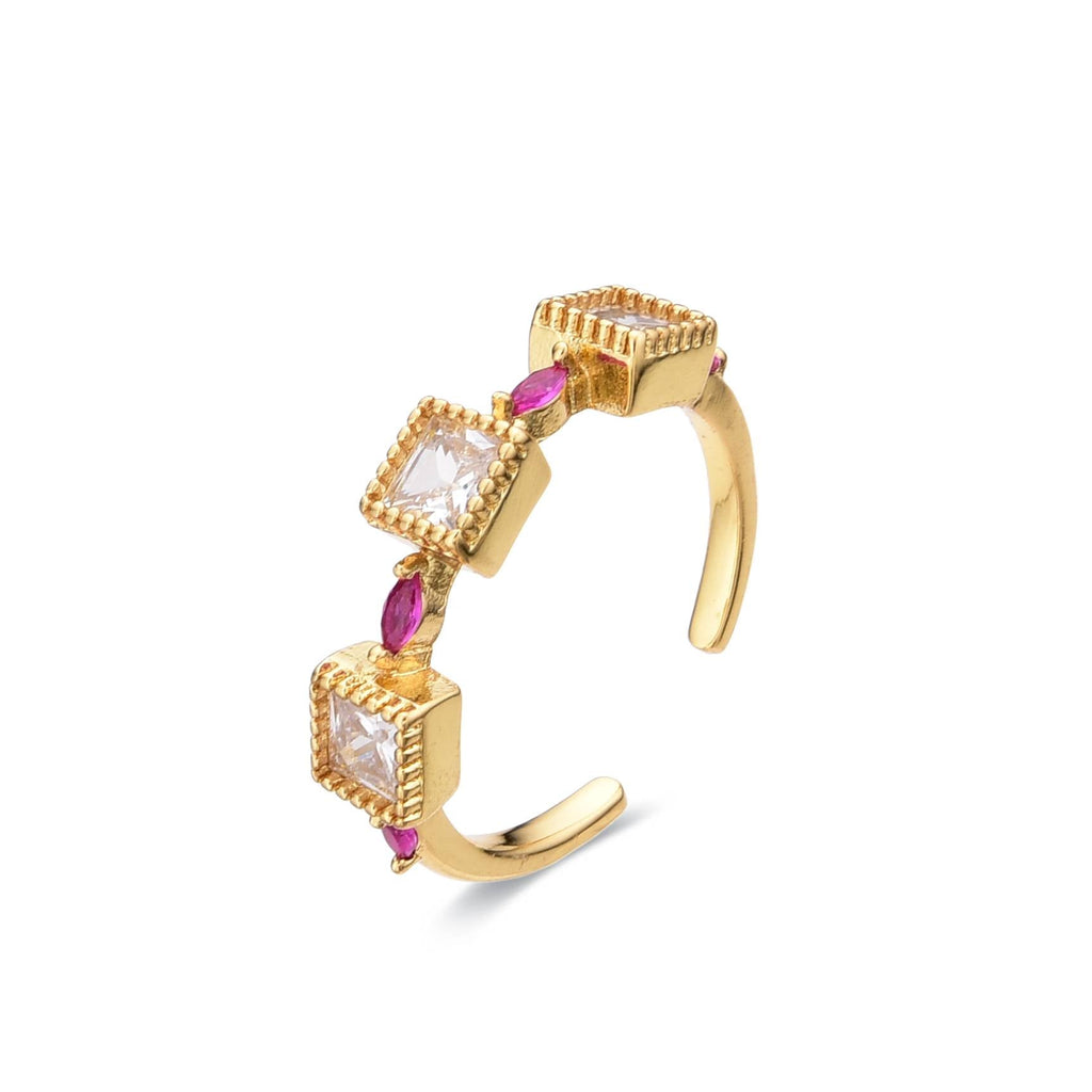 Fuchsia Ring Clear Square Zircons 18k Gold Fashion-Rings-LANDCICA