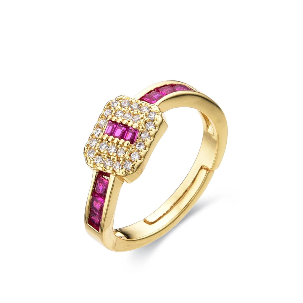 Fuchsia Zircons Ring 18k Gold Fashion Adjustable-Rings-LANDCICA