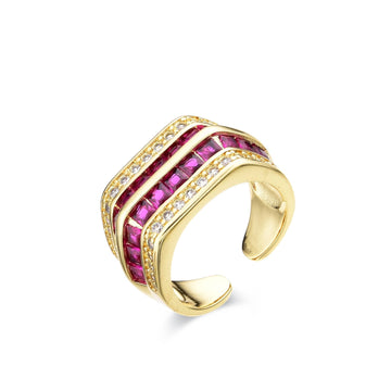 Fuchsia Zircons Ring 18k Gold Fashion-Rings-LANDCICA