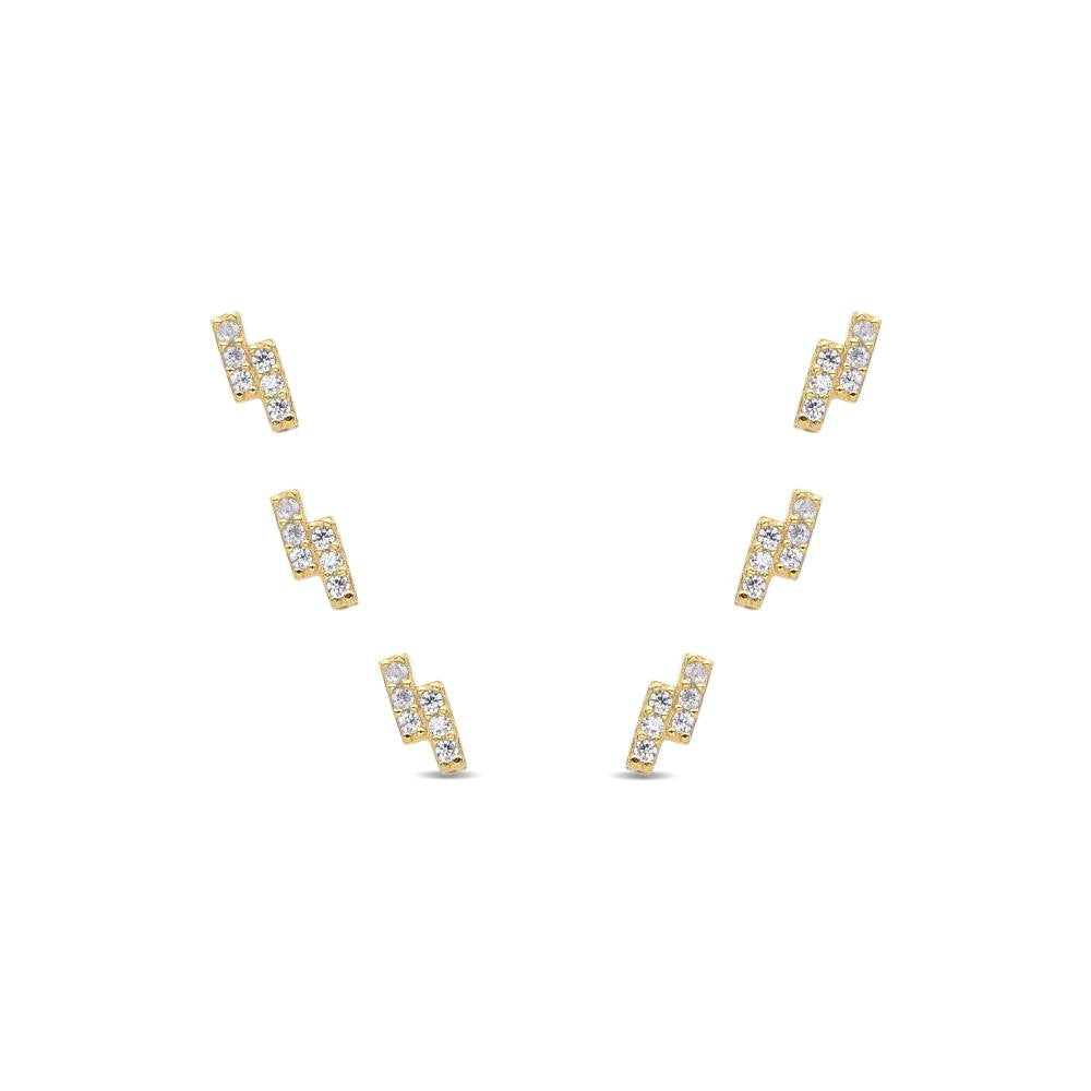 Glossy and Sparkling Lightning-Shaped Piercing in 925 Sterling Silver with 18k Gold Plating-Earrings-GULI GULI