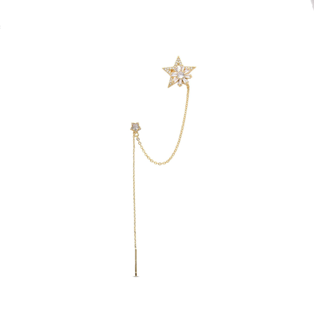 Gold Fashion Ear Cuff with Stars and Rotating Flower with Zircons.-Rings-NEW WEI