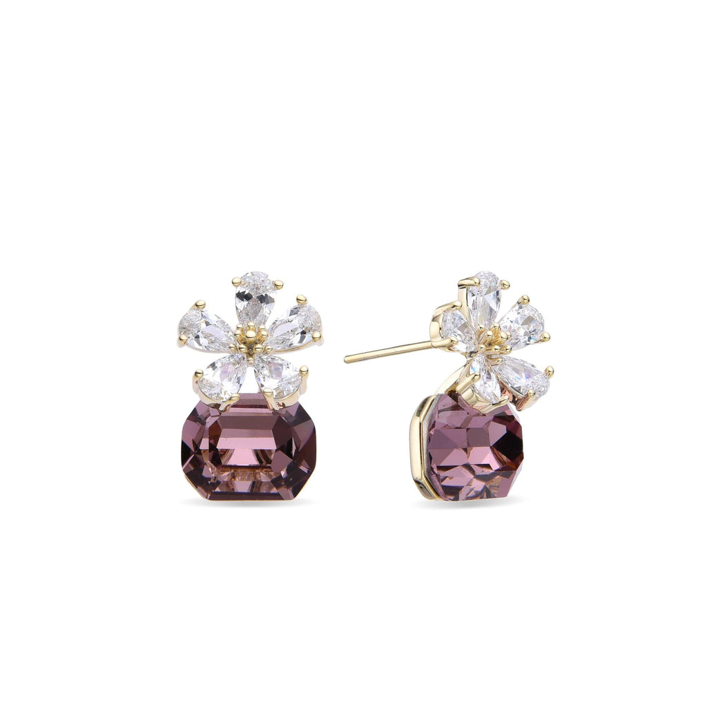 Gold Fashion Earrings with Brown Faceted Zircons.-Earrings-NEW WEI